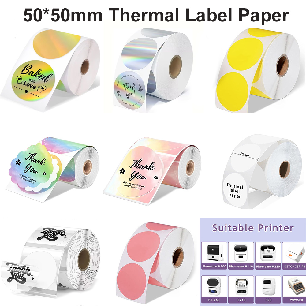 Commercial Printing Machine - 1Roll Ronde Cirkel Thermisch Papier 50x50mm